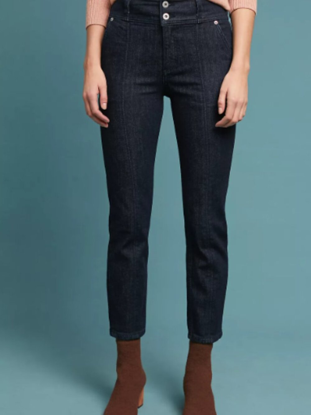 Anthropologie Pilcro High-Rise Slim Straight Jeans Crop Dark Wash Denim Size 29